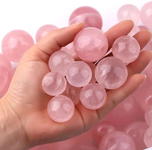 Natural Rose Quartz Sphere 7pcs Crystal Ball Sphere Pink Healing Gemstone Spheres for Reiki, DIY Jewelry Making, 7 Star Array Chakra Stone, Meditation, Attracting Love, Palm Stones,0.9"