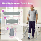 supregear Crutch Pads, Padding for Walking Arm Crutches, Hand Grips and Feet Caps, Rubber Grip Handle Covers Replacement 6 Pcs Set, Relief Accessories for Adults and Kids, Grey