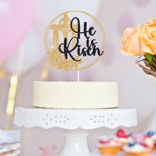 He is Risen Cake Topper, Happy Easter Cake Decor, He Lives, Jesus Cross Easter Spring Holiday Party Decorations