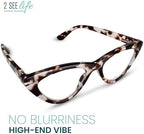 2SeeLife Premium Cat Eye TR-90 Reading Glasses for Women – Narrow–Medium Fit, Sturdy Frame, Spring Hinges, Stylish Readers, Clear Tortoise, +0.75