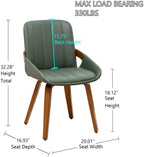 Mid Century Modern Faux Leather Upholstered Dining Room Chairs,Armless Accent Chairs with Sturdy Natural Wood Legs,Bamboo Backrest Support for Kitchen&Dining Room Chairs(1PCS,Green)