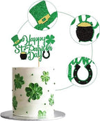 Ercadio 1 Pack Happy St Patrick's Day Cake Toppers Happy St Patrick's Day Cake Picks with Shamrock Four Leaf Green Hat for St.Patrick Baby Birthday Ireland St Patrick Party Cake Decor Supplies