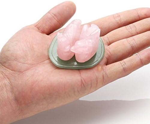 Jovivi Natural Rose Quartz Mandarin Ducks Feng Shui Crystal Love Birds on Lotus Leaf Figurine for Love and Romance - (Male and Female) - Valentines Day Gifts