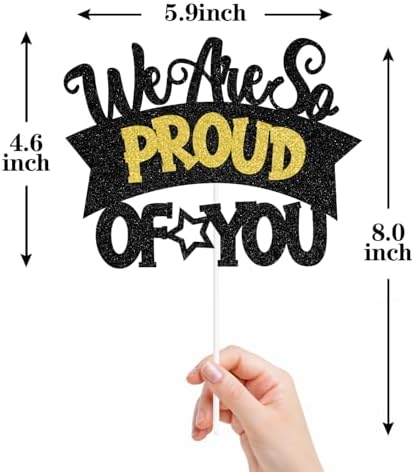 Zatain We Are So Proud of You Cake Topper, Congrats Grad/You Did It, 2026 Senior College High School Graduation Party Decorations Supplies Black and Gold Glitter