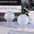 Sportmusies Natural Blue Celestite Stone Sphere with Acrylic Stand, Polished Crystal Ball Decoration for Home & Office