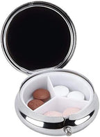 Brown Bear Silver Pill Box – Round 3-Compartment Metal Pill Organizer, Compact 2-Inch Travel Pill Case for Pocket or Purse