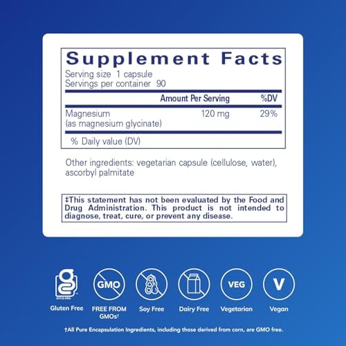 Pure Encapsulations Magnesium (Glycinate) - Supplement to Support Stress Relief, Sleep, Heart Health, Nerves, Muscles, and Metabolism* - with Magnesium Glycinate - 90 Capsules