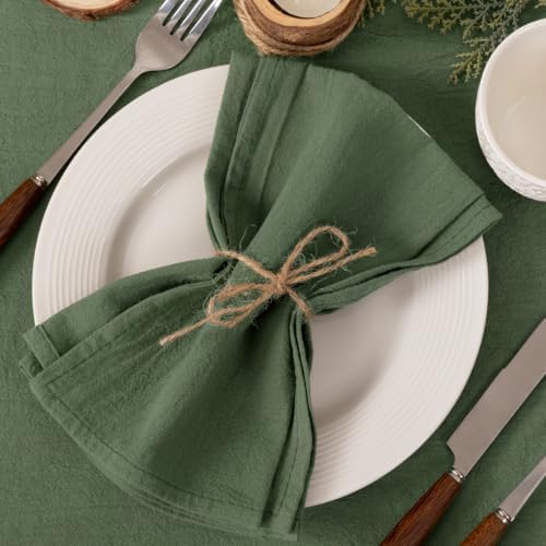 Socomi Cloth Napkins Green Fall Thanksgiving Washable Reusable Bulk Linen Cotton Napkins Set of 4 17"x17" for Wedding Party Bridal Baby Shower Birthday Dining Table Decorations