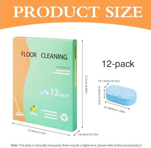 Effervescent Cleaning Tablets, Concentrated Floor Cleaner Pods, 12 Pieces Tablets with Lemon Scent, Deep Clean Formula Cleaner, Mopping Pods with Fast Dissolve, Household Care for Home Surfaces