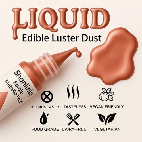 Rose Gold Metallic Edible Paint for Baking – Food Grade Edible Gold Dust Drink Glitter for Shimmer Cake Decorating, Cookies,Cupcakes,Cocktails – 15ml Perfect for Valentines,Wedding,Birthday Decorating