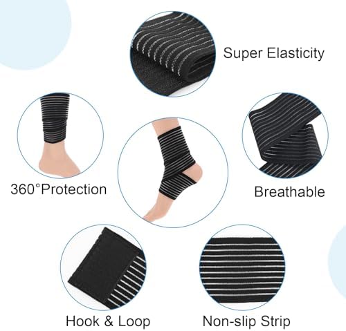 Sibba Ankle Braces Black Elastic Ankle Compression Bandage 4PCS Ankles Compression Sleeve Adjustable Ankles Strap Heel Brace Wraps Breathable Arch Support Wraps for Stabilising Ligament Sport