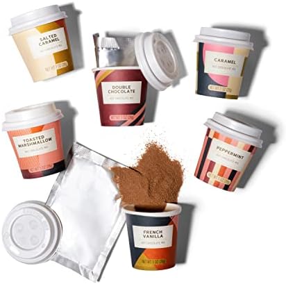 Bombombs Hot Chocolate Mix Gift Set in Mini Cup Packaging, Flavors Include Double Chocolate, French Vanilla, Peppermint, Salted Caramel and More, Set of 6
