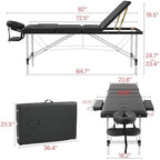 HENGJIANYI Massage Table Massage Bed, Portable 3 Section Foldable Tattoo Bed, Height Adjustable Lash Spa Bed with Face Cradle, Home Light Weight Facial Salon Bed with Aluminum Frame, Black