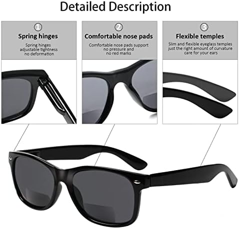 4 Pack Bifocal Reading Glasses Grey Lens Spring Hinge Outdoor Sunglasses Fashion Bifocal Sun Readers for Men Women + 2.75