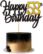 Happy 58th Birthday Cake Toppers Glitter 58th Anniversary Cake Topper 58 Years Loved Bday Decorations 58 Gold Birthday Cake Decorations Fifty-eight Party Supplies for Women Men(Black Gold)