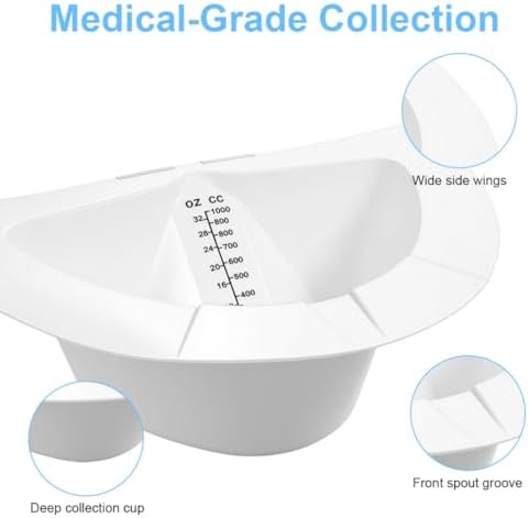 6 PCS Specimen Collector Pan Graduated Urine Hats for Toilets Fits Over Toilets and Commodes 32oz/1000cc Vomit Stool Sample Collection Kit Reusable