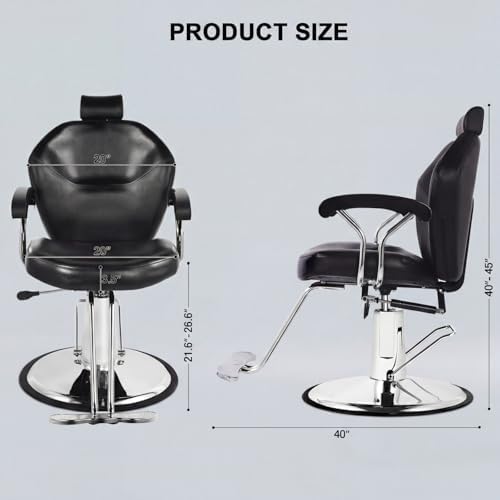 Artist hand Barber Chair for Barbershop Hydraulic Reclining Salon Chair for Hair Stylist - 360° Swivel, 20 Inch Wide Seat, Tattoo & Beauty Spa Equipment, Black PU Leather
