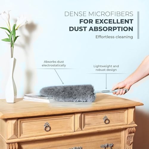Extendable Feather Duster, Microfiber Duster, Ceiling Fan Duster, Feather Dusters for Cleaning, Dust Cleaner, Cobweb Duster - Electrostatic Bendable Head - Set of 2 Replacement Heads