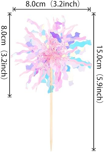 30 PCS Foil Firework Cupcake Toppers Sparkle Tinsel Cupcake Picks Happy Birthday Cake Toppers Drink Stirrers Cocktail Food Fruit Toothpicks for Baby Shower Wedding Party Decorations Supplies Pink