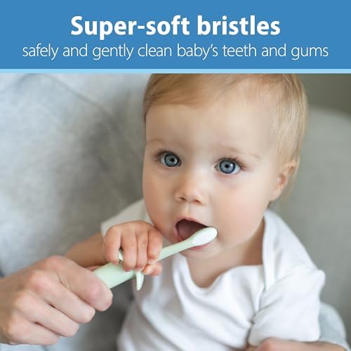 Dr. Brown’s Infant-to-Toddler Training Toothbrush Set, Mint Elephant with Fluoride-Free Strawberry Baby Toothpaste, 0-3 years
