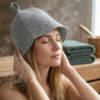 Wool Felt Sauna Hat for Men and Women, Thickened 2 Pack Russian Banya Cap for Heat Protection, Absorbent Steam Head Cover for Spa and Sauna Accessories, Grey Trim