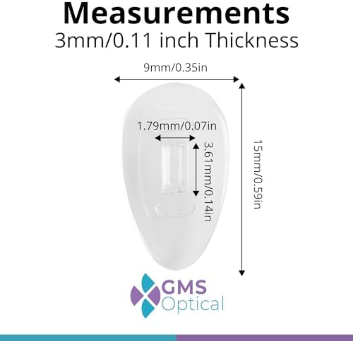 GMS Optical Push in Silicone Nose Pads for Glasses | 15mm Medium, 8.2mm Wide Width | Non Slip Nose Grips, Eyeglass Accessories for Glasses & Sunglasses, Provides Comfort & Stability (5 Pairs, Clear)
