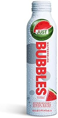 JUST Bubbles Watermelon - Pure Premium Sparkling Spring Water in a Fully Recyclable Reusable Eco-Friendly Bottle - 100% Mountain-Sourced Carbonated Water with Naturally Occurring Minerals, 16 Fl Oz