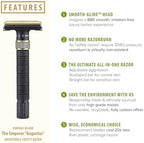 VIKINGS BLADE Adjustable Double Edge Safety Razor + Luxury Case. Smooth, Reusable, Eco-Friendly (The Emperor “Augustus”)