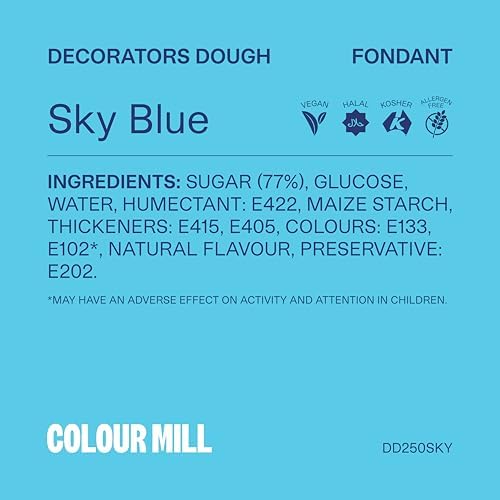 Colour Mill Decorators Dough Edible Cake Covering | Easy-to-Roll, Easy-to-Drape Fondant | Vanilla-Flavored Sugarpaste - 8.8 Ounce Sky Blue