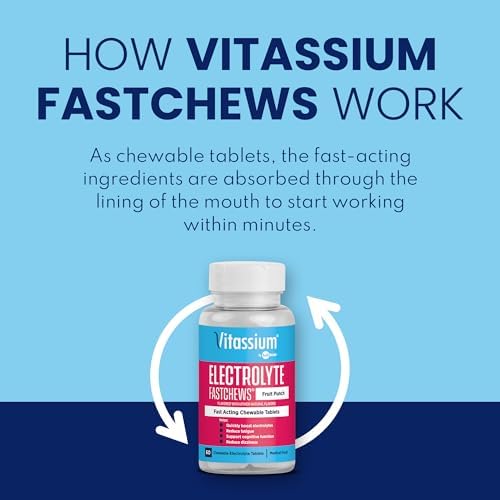 Vitassium FastChews, Chewable Electrolyte Tablets for Management of POTS and High Sodium Diets, Fast-Acting Sodium Tablets, Strawberry Lemonade, 60 Count