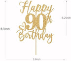 Happy 90th Birthday Cake Topper, 90th Birthday Cake Decorations for Men/Women, Cheers to 90 Years, 90 and Fabulous, 90th Birthday Party Decorations Gold Glitter
