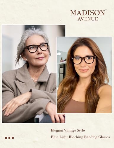 Madison Avenue Retro Blue Light Blocking Reading Glasses for Women Spring Hinge with Case, Elegant Computer Readers Glasses