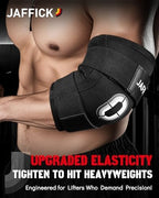 Jaffick Weightlifting Elbow Brace(1 Pair) - Elbow Sleeve with Dual Adjustable Compression Straps for Bench Press, Powerlifting, Pressing, Men & Women (Black, XL)