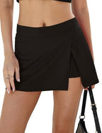 LOMON Mini Skirts for Women with Shorts Underneath Stretchy Bodycon Side Slit Sexy Y2K Club Date Night Going Out Outfits