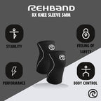 Rehband 5mm knee sleeve support for Cross Fit & heavy training, compression neoprene knee sleeve, feel stronger + more secure while workout, Colour:Black, Size:S