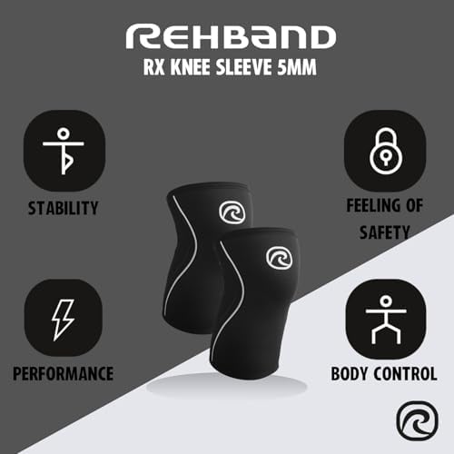 Rehband 5mm knee sleeve support for Cross Fit & heavy training, compression neoprene knee sleeve, feel stronger + more secure while workout, Colour:Black, Size:S