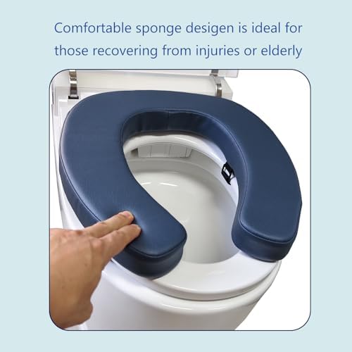 Toilet Seat Cushion Toilet Seat Riser with 2-inch High-Density Foam Performance Microfiber Fabric-Suitable for Standard,Elongated Toilets Bedside Commode(Blue)