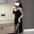 JasmyGirls Nun Costume Sexy Cosplay Lingerie Halloween Anime Maid Outfit Goth Devil Roleplay Naughty Succubus High Slit Dress Up