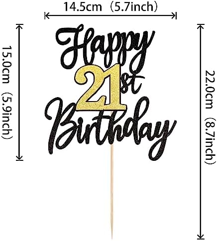 1 PCS Happy 21st Birthday Cake Topper - Black Gold Glitter Cheers to 21 Years - Fabulous Cake Decoration for 21st Birthday Party