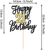 1 PCS Happy 21st Birthday Cake Topper - Black Gold Glitter Cheers to 21 Years - Fabulous Cake Decoration for 21st Birthday Party