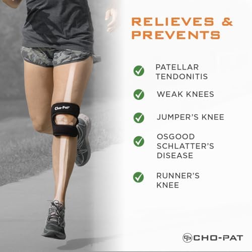 Cho-Pat Dual Action Double-Layer Adjustable Knee Strap, Full Mobility and Knee Pain Relief for Chondromalacia, Osgood Schlatter’s, Tendonitis, and Meniscus Tears, Medium