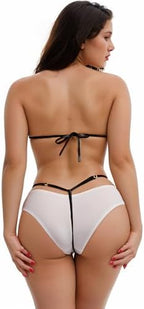 EVAbaby Women Micro Bikini Set Mini 2 Piece Swimwear Sexy PU Leather Strapless Bra G-String Thong Beachwear Swimsuit