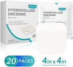 Dimora 20 Pack Hydrocolloid Wound Dressing, Ultra Thin 4" x 4" Large Patch Bandages with Self-Adhesive