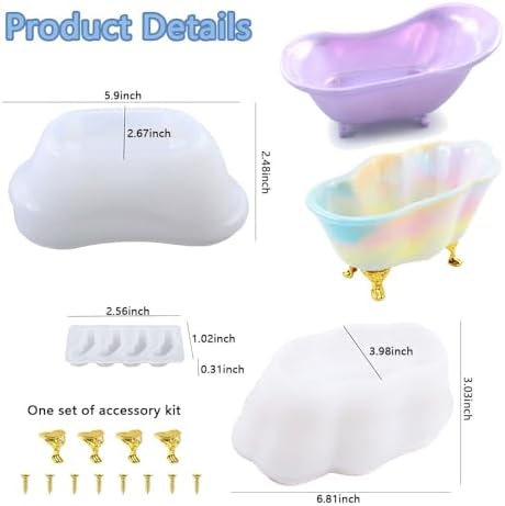 Bathtub Resin Molds, 2 Pcs Tub Shaped Soap Dish Silicone Resin Molds for Epoxy DIY Jewelry Making Beauty Egg Holder Casting Mould Succulent Planter