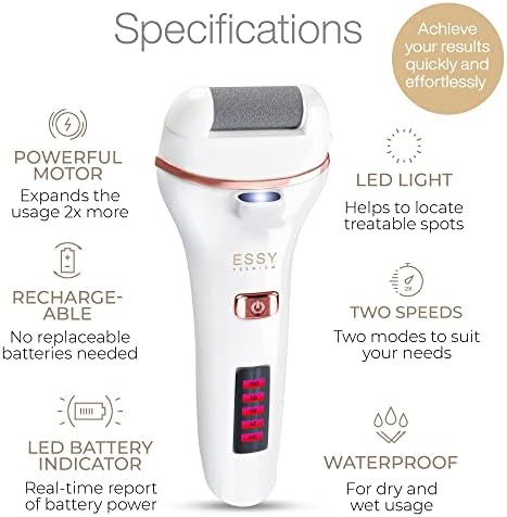 Essy Electric Foot File Hard Skin Remover with 5 Replacement Rollers Foot File Electric Pedicure Sets Cutters Accessories for Dry Dead Hard Skin Feet Callus Remover for Feet Care Exfoliator (White)