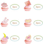 48Pcs Pajama Party Cupcake Toppers for Girls Pajama Birthday Party Decorations Sleepover Slumber Girls Night Out Party Supplies