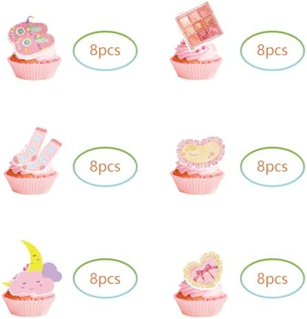 48Pcs Pajama Party Cupcake Toppers for Girls Pajama Birthday Party Decorations Sleepover Slumber Girls Night Out Party Supplies