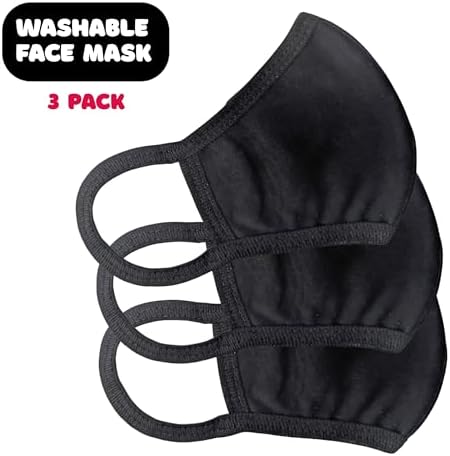 Premium Cotton Face Masks Washable & Reusable Cloth Comfy Breathable Material (BLACK COTTON, 3 PACK)