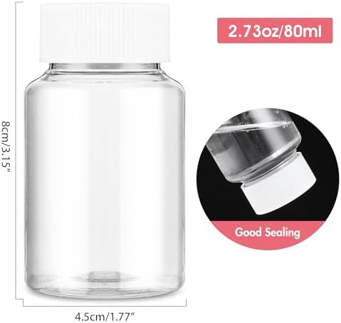 Gjinxi 4Pcs Clear Pill Bottles, 80ml Empty Plastic Medicine Bottles, Reagent Bottle with Caps, Small Travel Pill Case, Chemical Containers for Liquid Solid Powder
