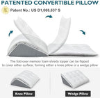 Shinnwa Knee Wedge Pillow, Patented Convertible Knee Pillow for Back Sleeping, Dual-Layer Memory Foam Triangle Pillow for Legs Post Surgery, Knee Support, Leg Elevation, Back Pain Relief